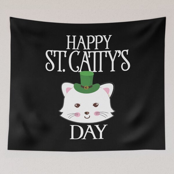 Item preview, Happy St Cattys Day Cute Irish Patricks Day Cat print designed and sold by tronictees.
