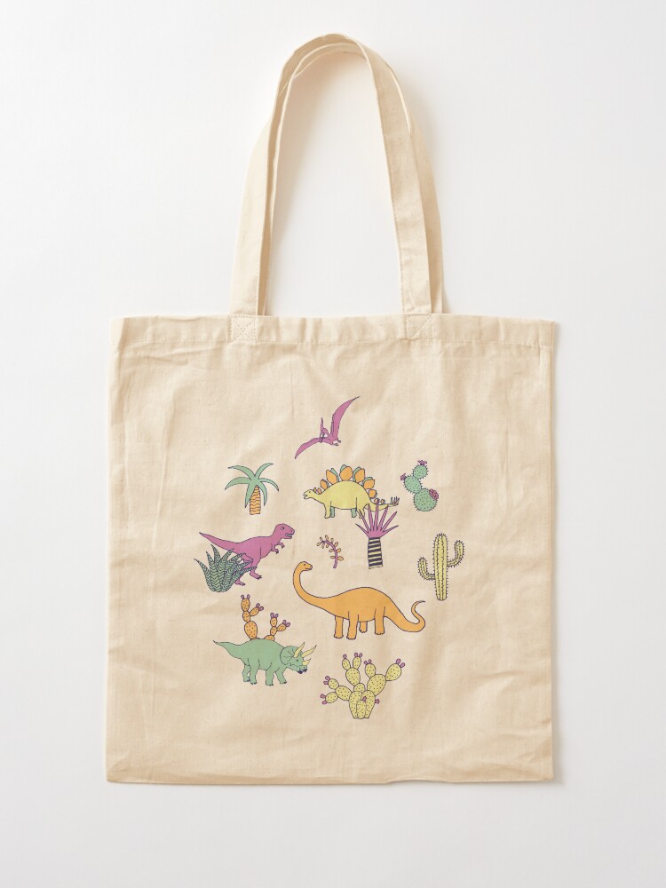 Alternate view of Dinosaur Desert - peach, mint and navy - fun pattern by Cecca Designs Tote Bag
