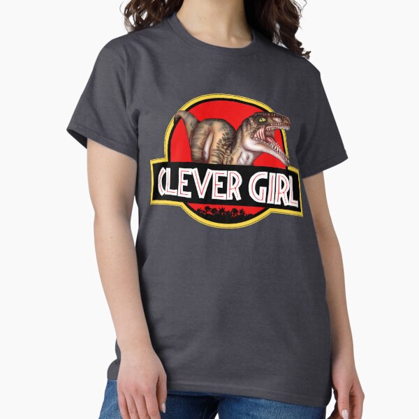 Vista previa del artículo con la obra «Jurassic Park The big one Velociraptor Clever Girl logo», diseñado y vendido por SkygalSkywalker.