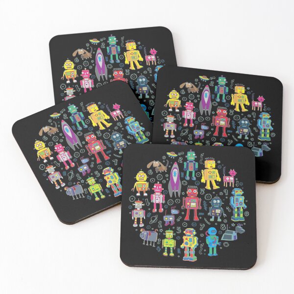 Item preview, Robots in Space - black - fun pattern by Cecca Designs designed and sold by Cecca-Designs.