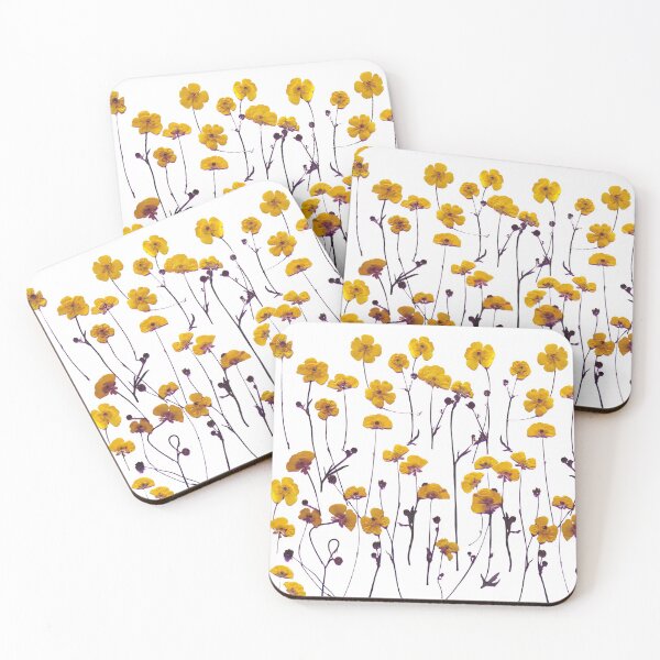 Yellow Buttercups, Floral Coasters (Set of 4)