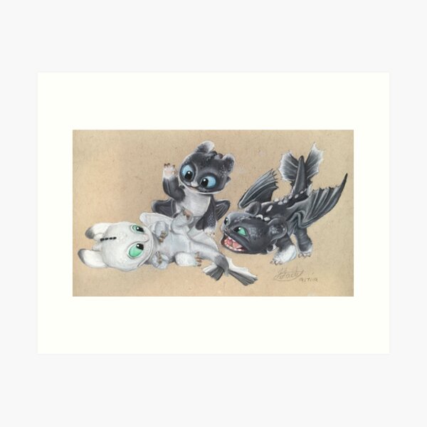 Aperçu de l'œuvre Httyd Nightlights utilisant des crayons Prismacolor créée et vendue par Kaylahardyart.