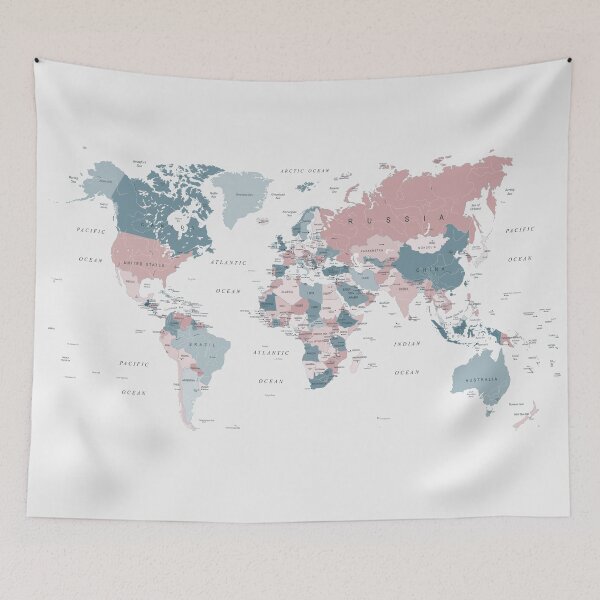 Item preview, Map of the World in Pink and Blue designed and sold by UrbanEpiphany.