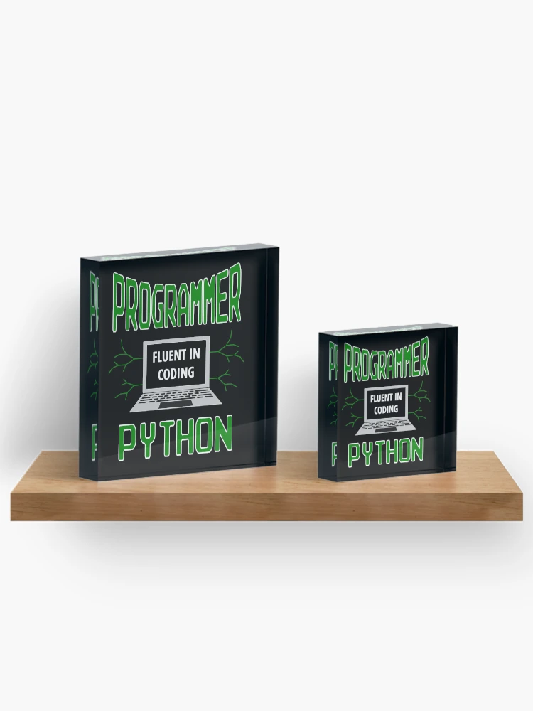 Thumbnail 3 of 5, Acrylic Block, Retro Programmer Design Fluent in Coding Python designed and sold by geeksta.