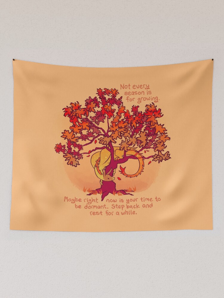 Thumbnail 2 of 3, Tapestry, "Not Every Season is For Growing" Fall Dragon Forest Spirit designed and sold by thelatestkate.