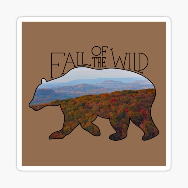 Fall of the Wild Autumn Mountain Wilderness Landscape Bear Silhouette On Brown Sticker