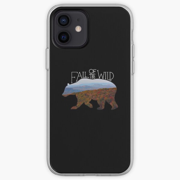 Fall of the Wild Autumn Mountain Wilderness Landscape Bear Silhouette On Black iPhone Soft Case