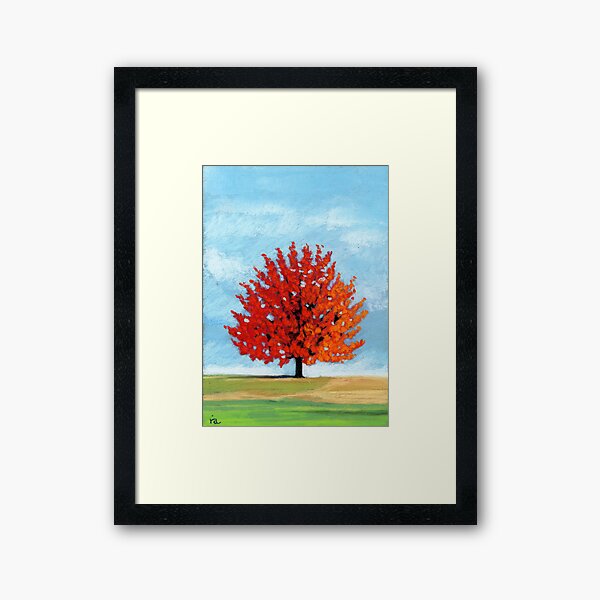 Burst of Red - tree landscape Framed Art Print