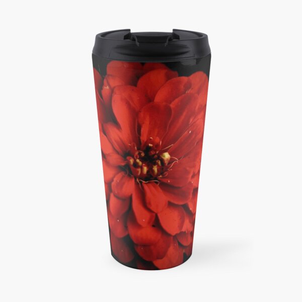 Red Zinnia On Black Travel Mug
