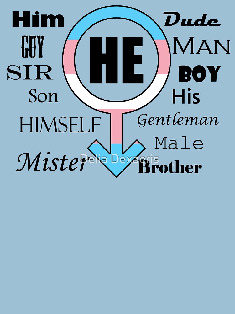 incluyendo el glifo de género transmale y una variedad de pronombres y honores masculinos en inglés de TransPrideShop