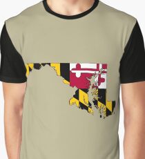 Maryland Map With Maryland State Flag Graphic T-Shirt