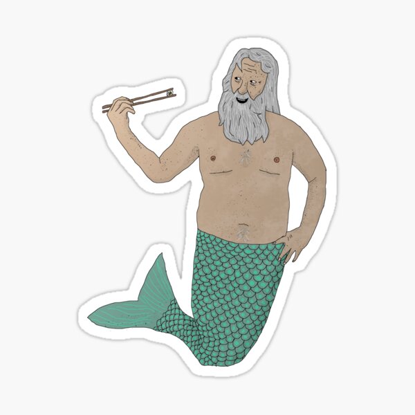 Merman Eating Sushi Sticker