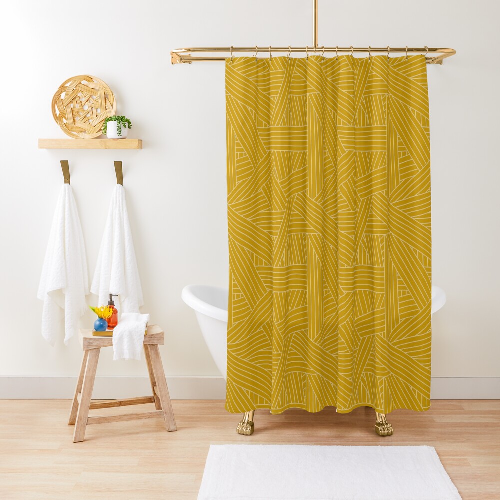 "Crossing Lines in Mustard Yellow" Shower Curtain by latheandquill