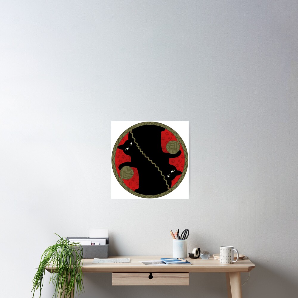 Playful Black Cat with Yarn Ball Design Poster