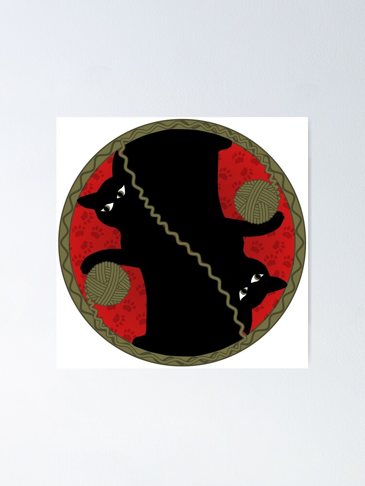 Alternate view of Playful Black Cat with Yarn Ball Design Poster