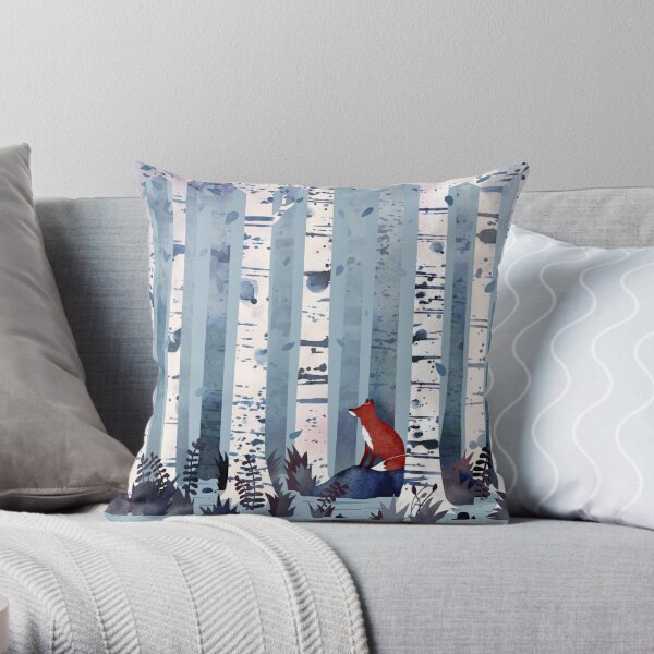 The Birches (in Blue) Throw Pillow