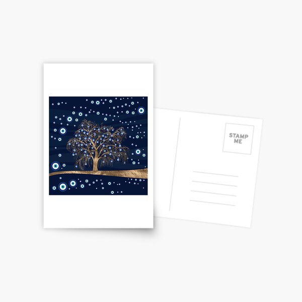 Nazar Charm Tree - Gold on Dark Blue Postcard