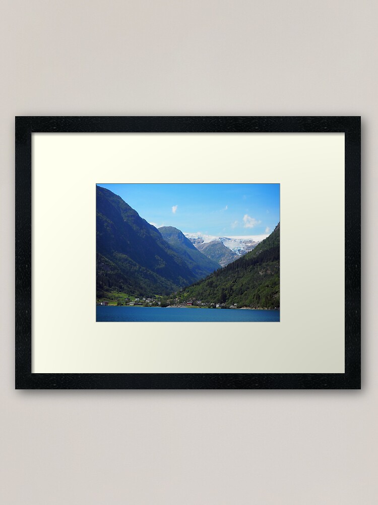 Alternate view of lake, mountain, glacier: Norway Framed Art Print
