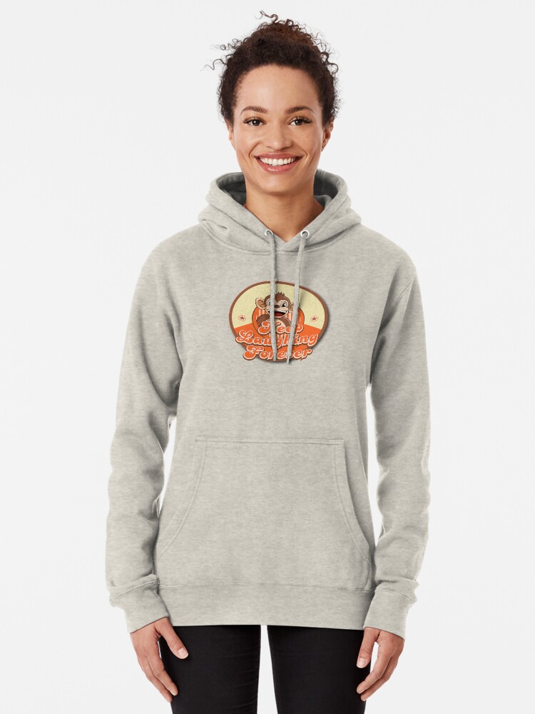 Alternate view of Keep Laughing Forever Retro Monkey Pullover Hoodie
