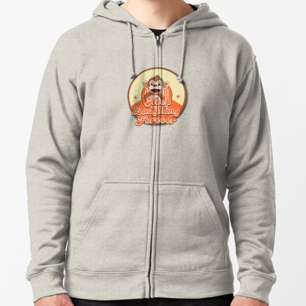 Keep Laughing Forever Retro Monkey Zipped Hoodie