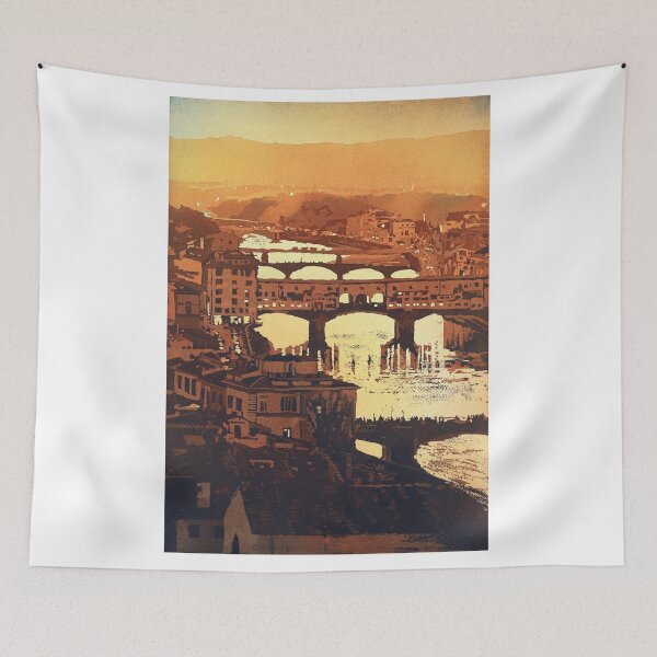 Item preview, Ponte Vecchio at sunset in the medieval city of Florence, Italy at night.   designed and sold by rfoxphoto.