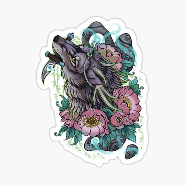 Item preview, Druid wolf with flowers and moonstones designed and sold by katmewkitty.