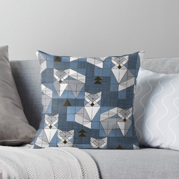 Item preview, Blocked geometric foxes // blue background white and grey foxy animals designed and sold by SelmaCardoso.