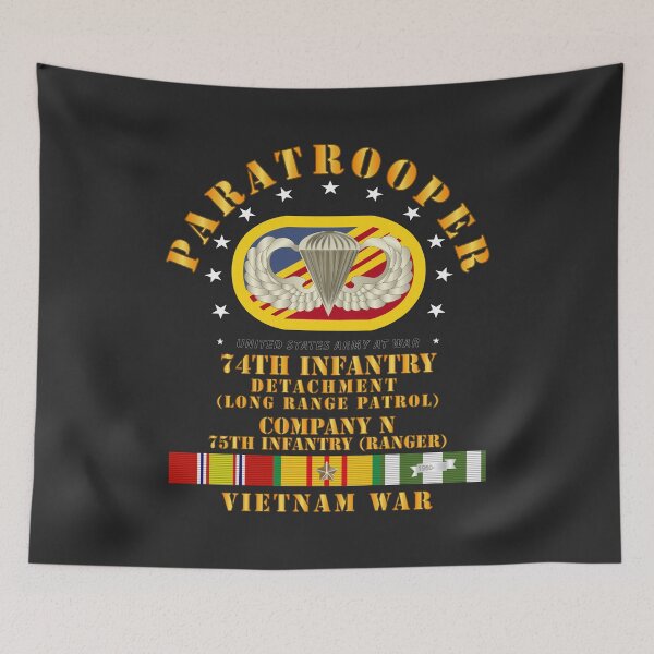 Item preview, SOF - 74th Inf Det - N Co 75th Inf Ranger Oval w Paratrooper w VN SVC designed and sold by Military Insignia Products.
