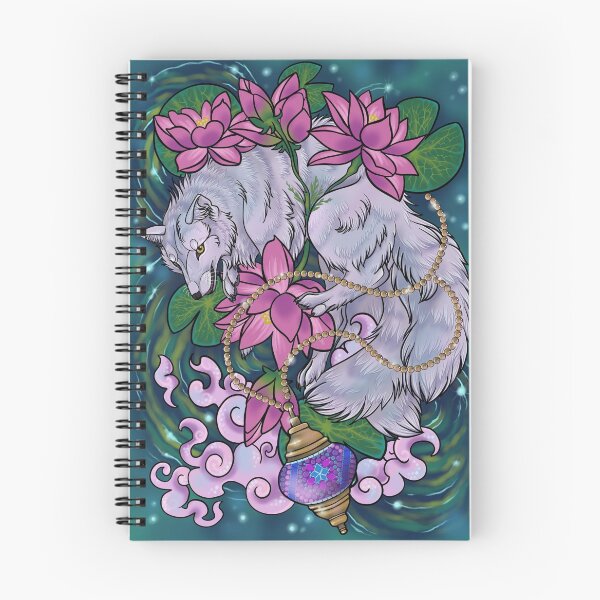 Item preview, Magical three tailed fox with lantern and lotus flowers designed and sold by katmewkitty.