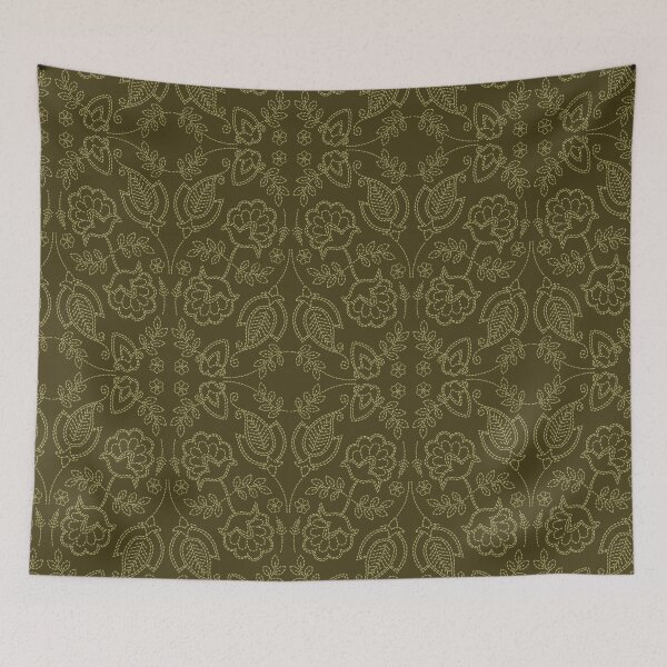 Item preview, Floral leaf paisley motif running stitch style.  designed and sold by Limolida.