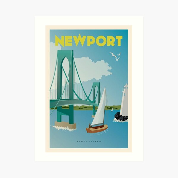 Vintage Discover Newport, Rhode Island Lithograph Wall Art #1 Art Print