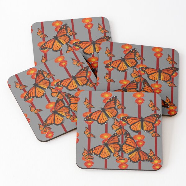 Item preview, ORANGE MONARCH BUTTERFLIES POPPY PATTERNS MODERN ART designed and sold by sharlesart.