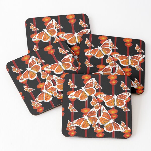 Item preview, WHITE MONARCH BUTTERFLIES POPPY PATTERNS BLACK ART designed and sold by sharlesart.