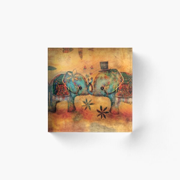 Vintage Elephants Acrylic Block