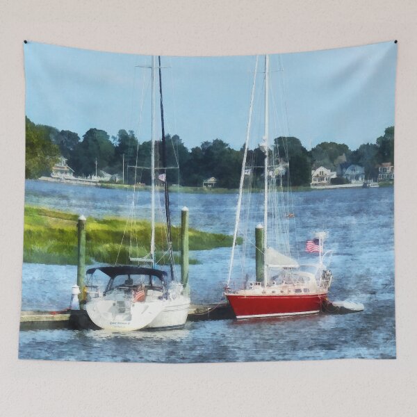 Item preview, Norwalk, CT - Two Docked Sailboats  designed and sold by Susan Savad.