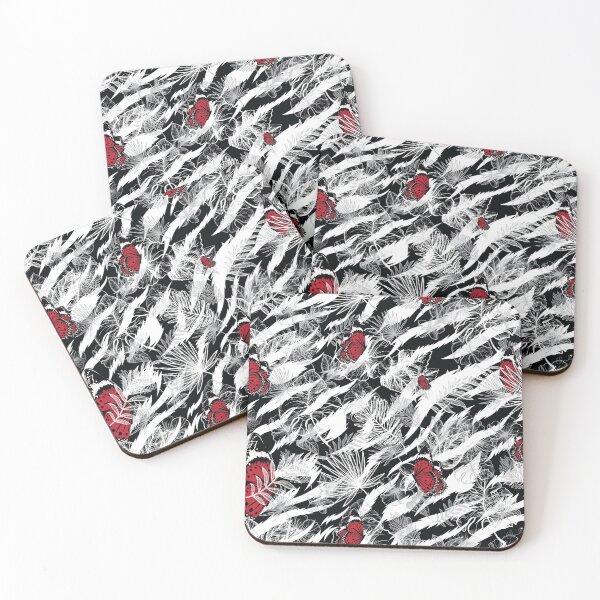 Item preview, Red Butterflies Gone Wild Black White Stripes Tropical Leaf Pattern designed and sold by ClaudiaFlores.