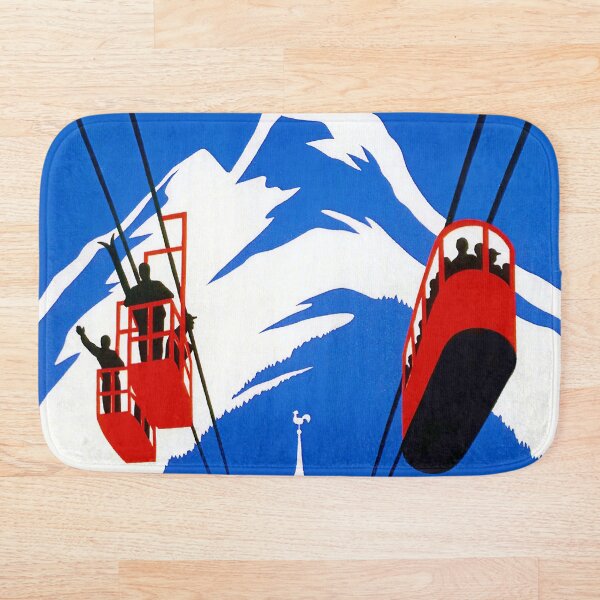 Vintage French Alps Gondola Winter sport ski ad Bath Mat