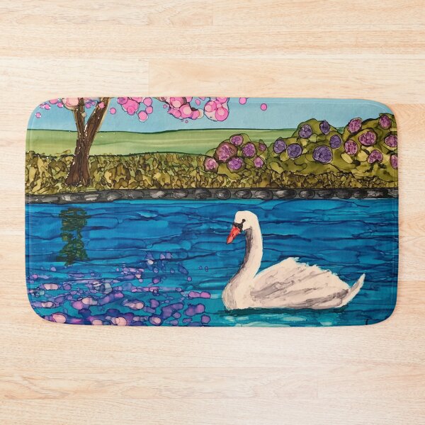 Item preview, Swan Lake with Cherry Tree and Purple Hydrangea Bushes designed and sold by Vera Worthington.