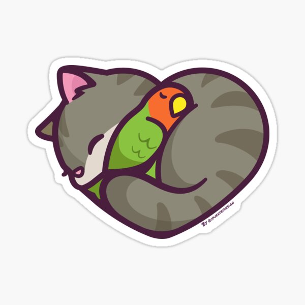 Cat & Bird Sticker