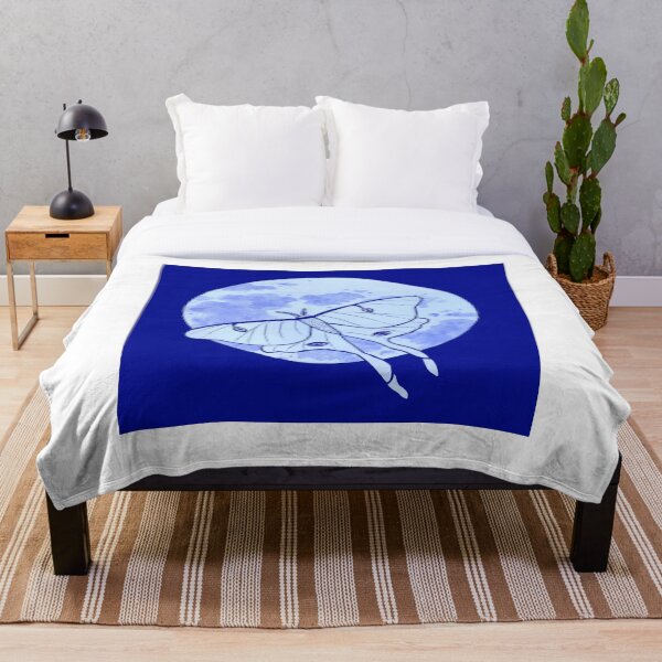 Luna Moth and Full Moon Throw Blanket