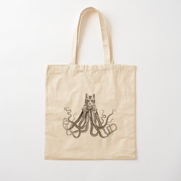 Octopussy | Half Cat Half Octopus | Hybrid Animals | Vintage Style | Black and White |  Cotton Tote Bag
