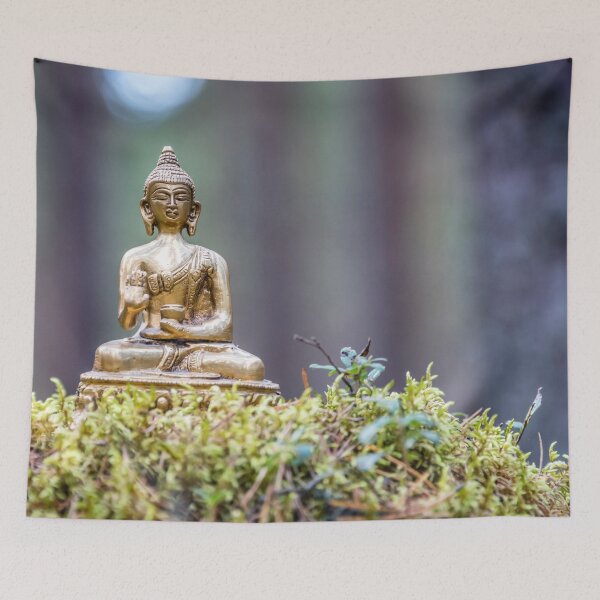 Item preview, Golden Buddha Statue Sitting on Moss in a Forest designed and sold by Jon Shore.