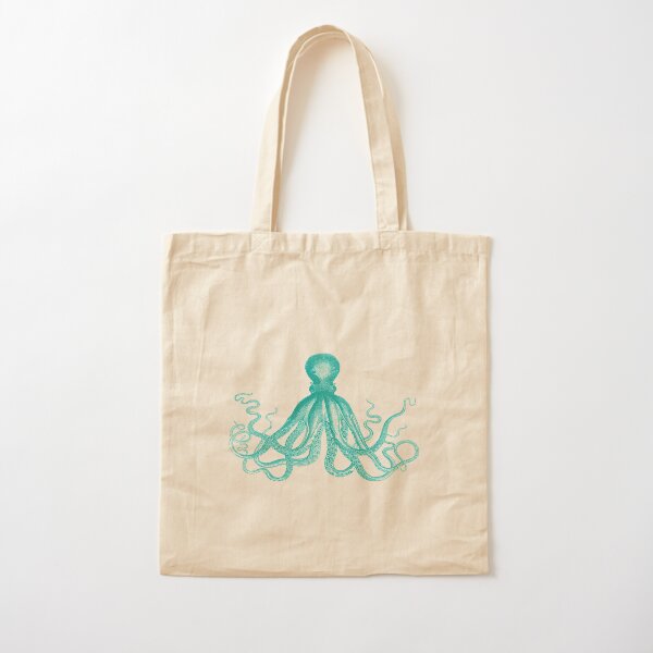 Octopus | Vintage Octopus | Tentacles | Sea Creatures | Nautical | Ocean | Sea | Beach | Teal and White | Cotton Tote Bag