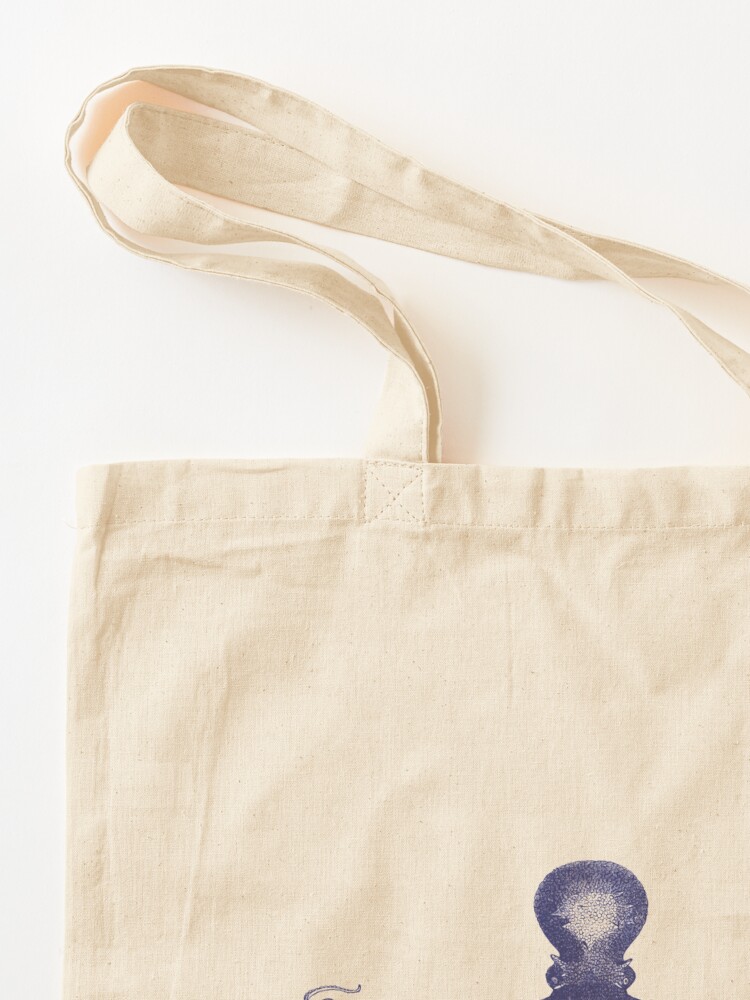 Alternative Ansicht von Krake | Weinlese-Krake | Tentakeln | Meeresbewohner | Nautik | Ozean | Meer | Strand | Marineblau und Weiß | Stofftasche