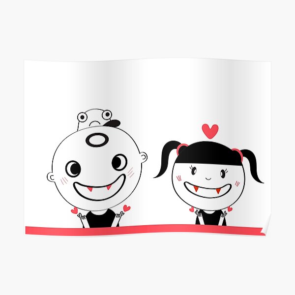 cute boy and girl monster ,lovely,doodle cartoon design Poster