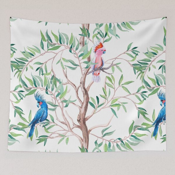 Item preview, Exotic pattern with eucalyptus trees and parrots. designed and sold by LiliyaSavelieva.