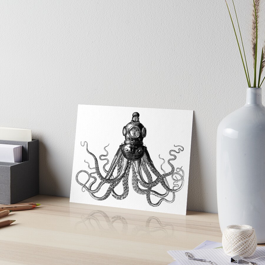 "Octopus in Diving Helmet Deep Sea Divers Helmet Vintage Octopus
