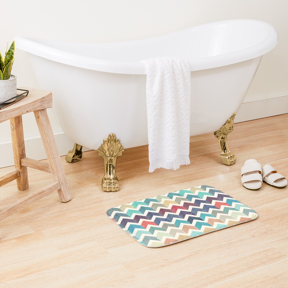 Watercolor Chevron Pattern Bath Mat