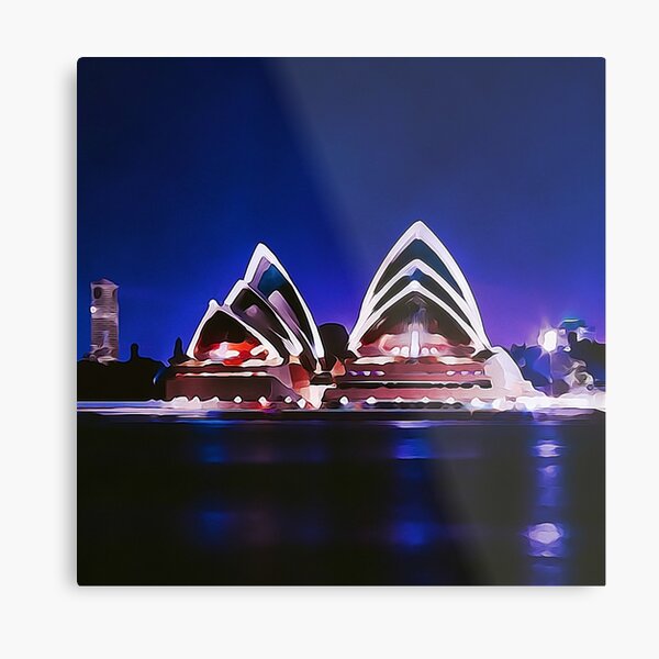 Night At The Sydney Opera House | Watercolor Painting Metal Print