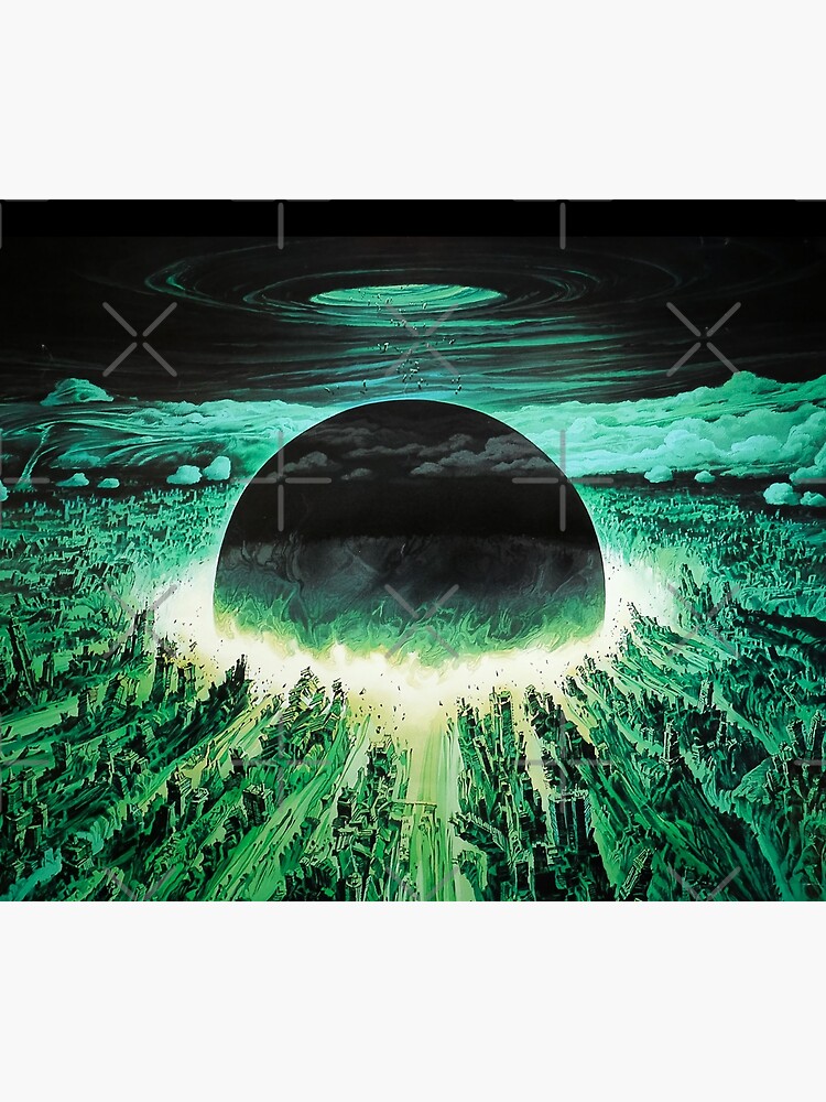 Akira Green Japanese Cyberpunk City Explosion Poster by zerplin